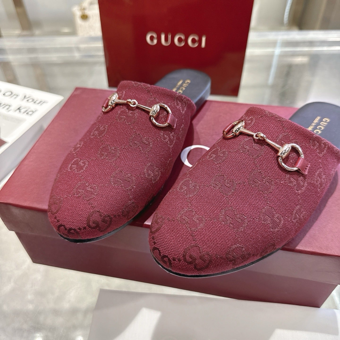 GG 26s Mule With Horsebit Burgundy Canvas 664805