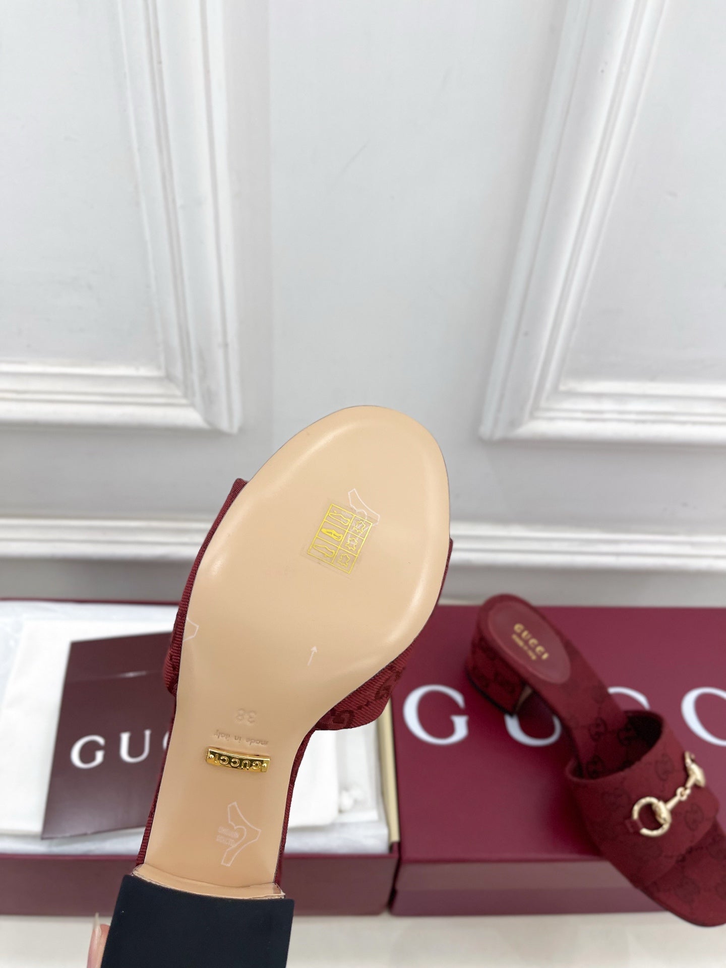 GG 26s Slide Sandal 5.5cm With Horsebit Burgundy Canvas 640298