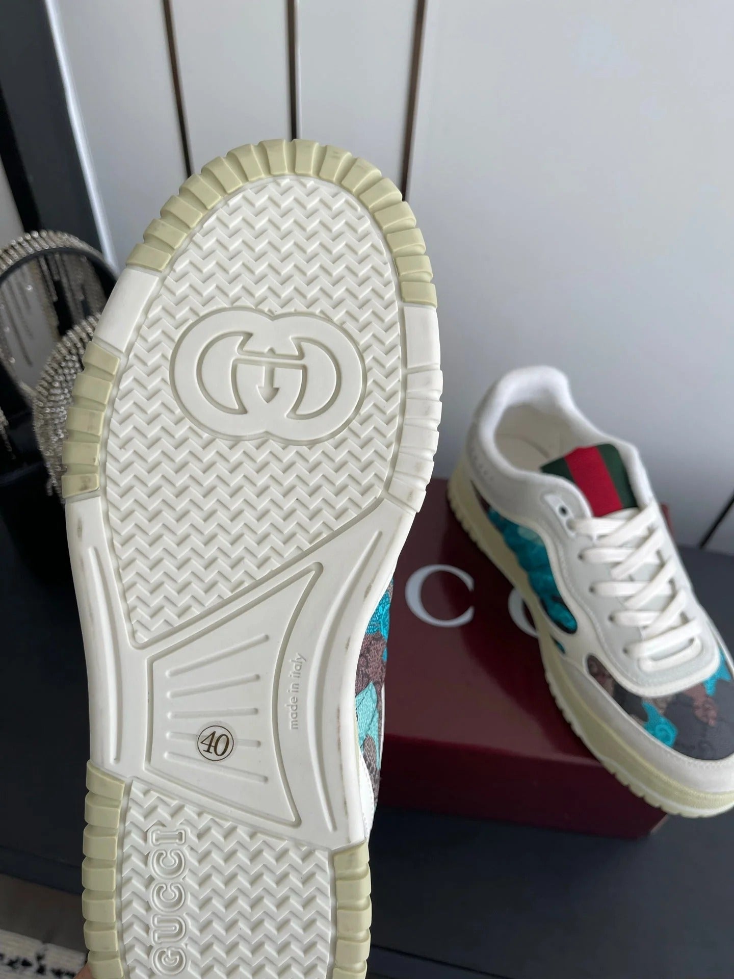 GG 26 Couple Sneakers White Gray Blue Cowhide 631674