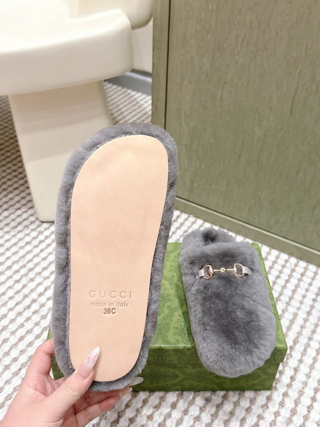 GG 26ss Loafers Rhinestones Gray Wool 612028
