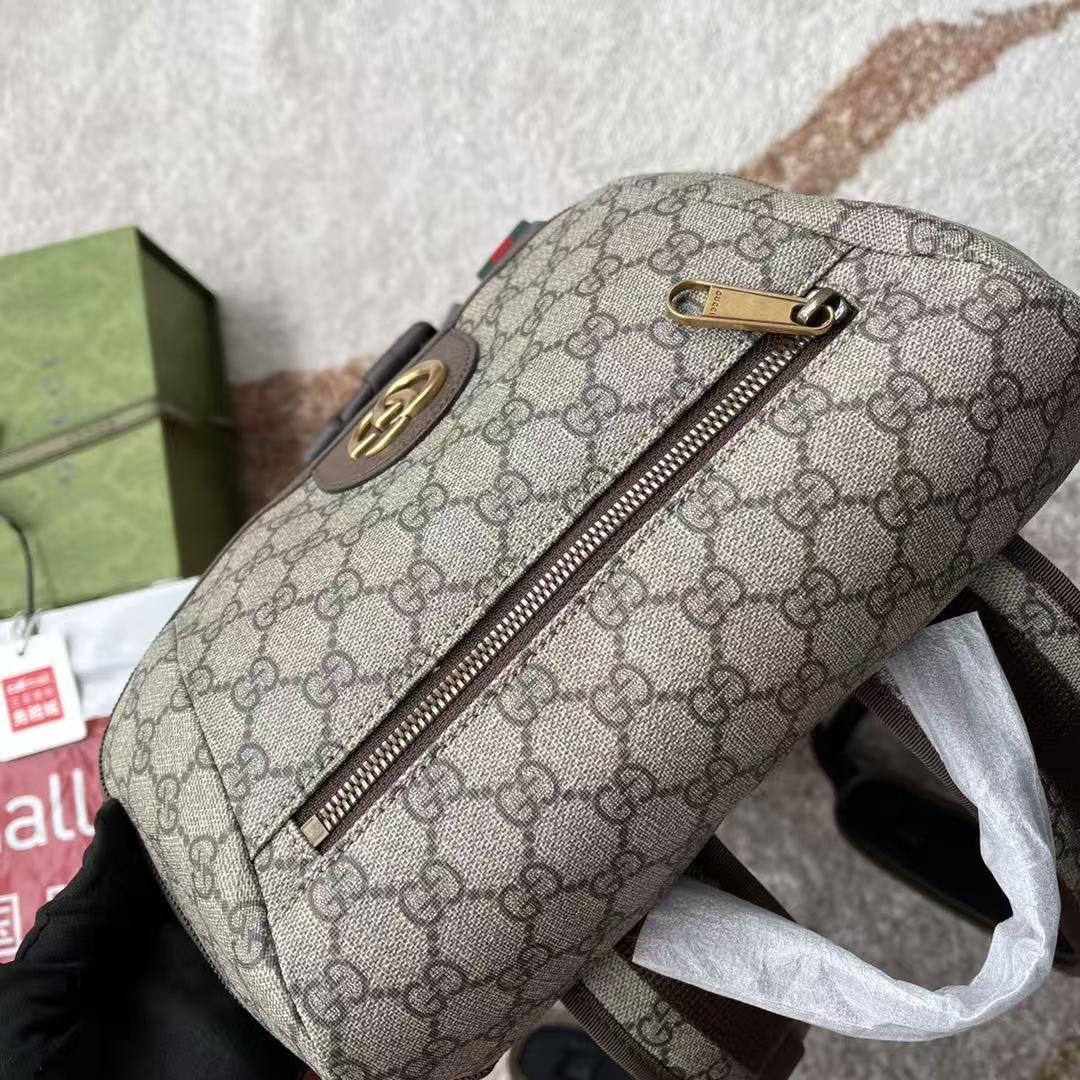 GG Supreme Skateboard Backpack Brown Beige Leather Canvas