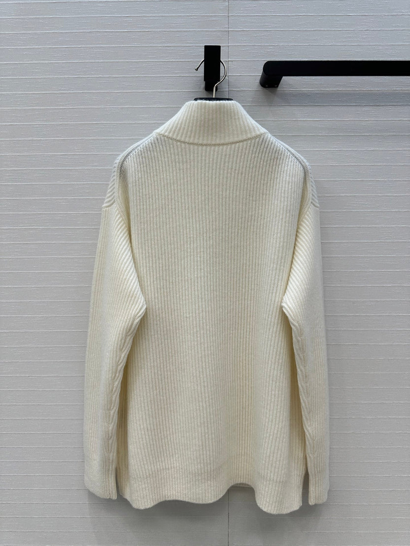 HM 25S Zipped Jacket H Leather Pockets in White Cashmere