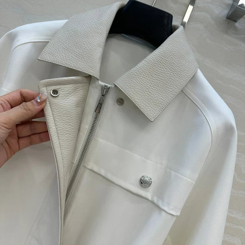 HM 25S Majia H-Belt Coat in White Goatskin