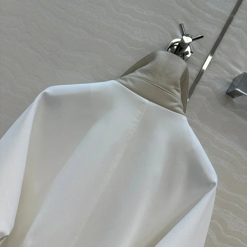 HM 25S Majia H-Belt Coat in White Goatskin
