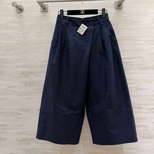 Loewe 26 Wide-Leg Cropped Pants Navy Blue in Cotton 375595