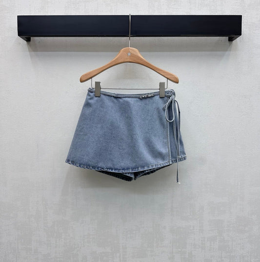Loewe 26 Lace-up Skirt Blue in YB Twill Cotton Denim 375337