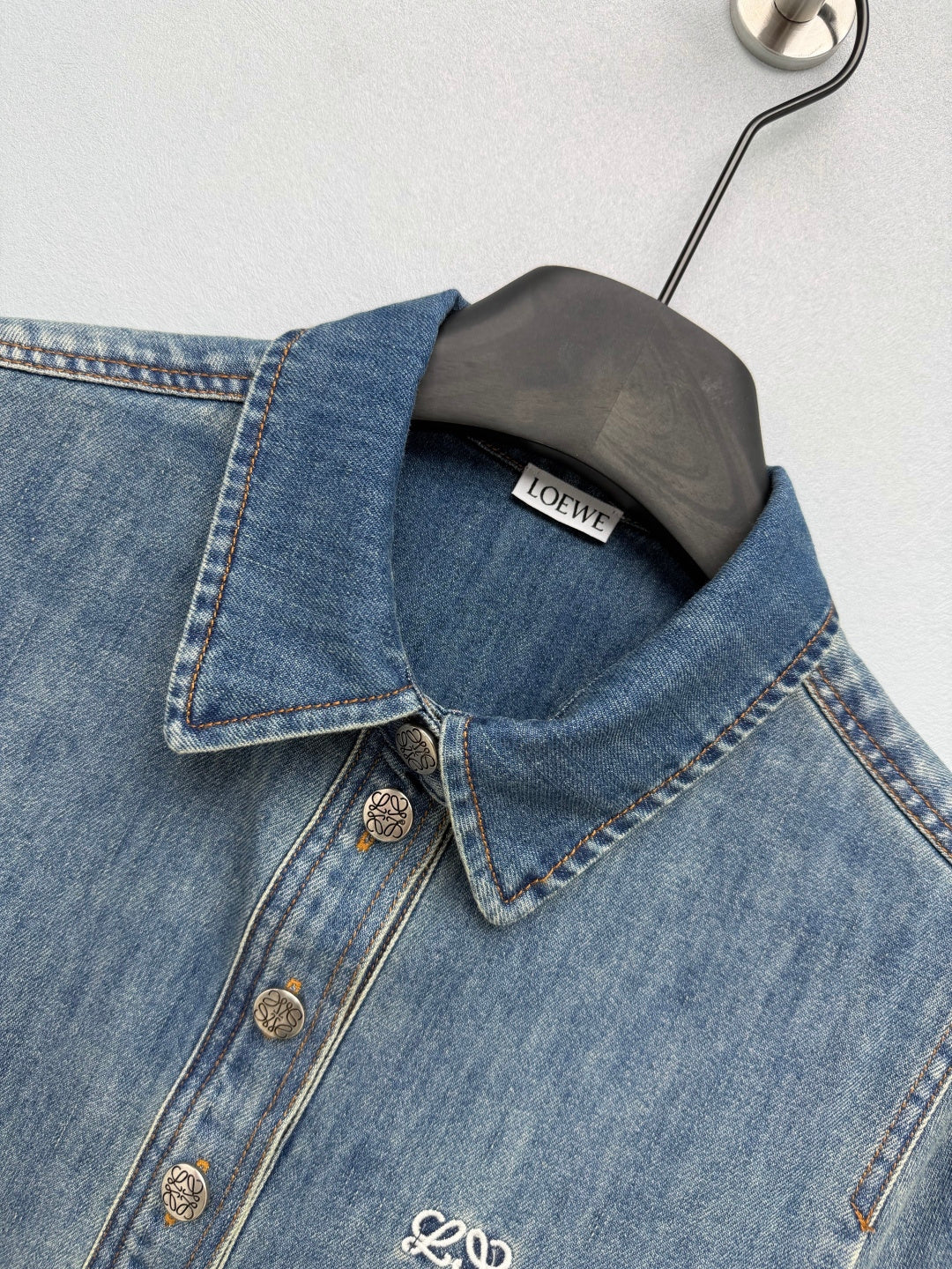 Loewe 26 Collared Short-Sleeve Denim Shirt Dress Blue in Cotton 373781