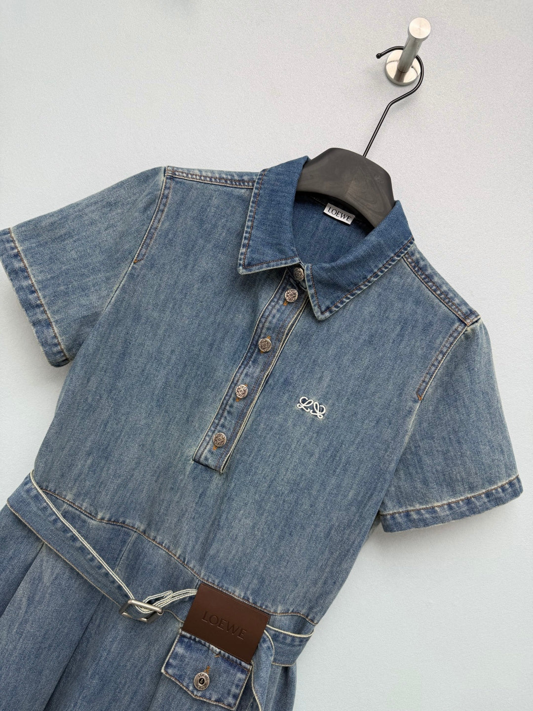 Loewe 26 Collared Short-Sleeve Denim Shirt Dress Blue in Cotton 373781
