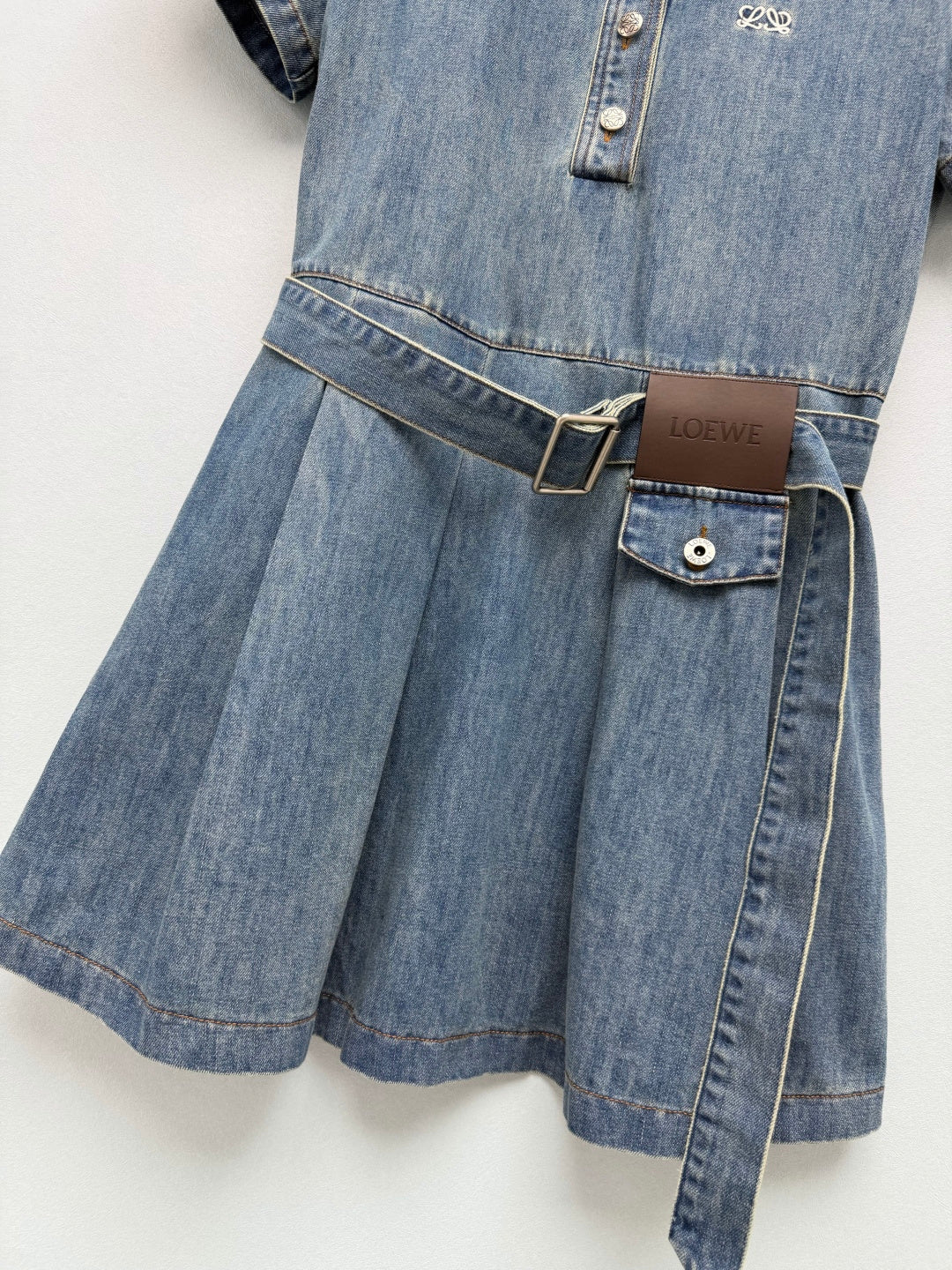 Loewe 26 Collared Short-Sleeve Denim Shirt Dress Blue in Cotton 373781