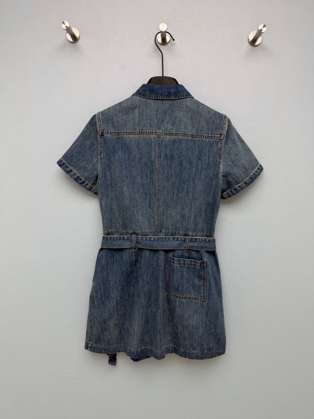 Loewe 26 Collared Short-Sleeve Denim Shirt Dress Blue in Cotton 373781