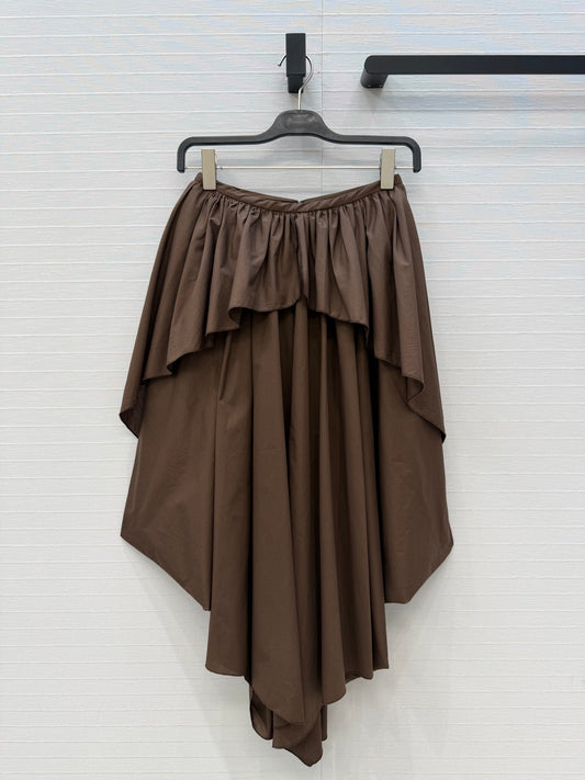 Loew Irregular Pleated Puffy Skirt Brown in Cotton 381523