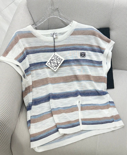 Loew 26 Short-Sleeve Top Brown Blue in Cotton 380292