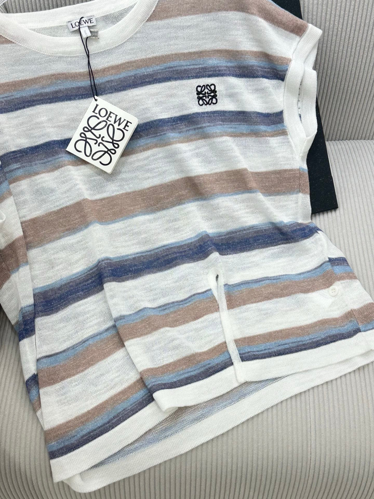 Loew 26 Short-Sleeve Top Brown Blue in Cotton 380292