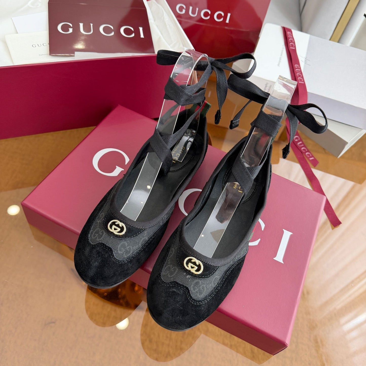 GG Dance Shoes Black in Nubuck Suede with Classic GG Fabric 788165
