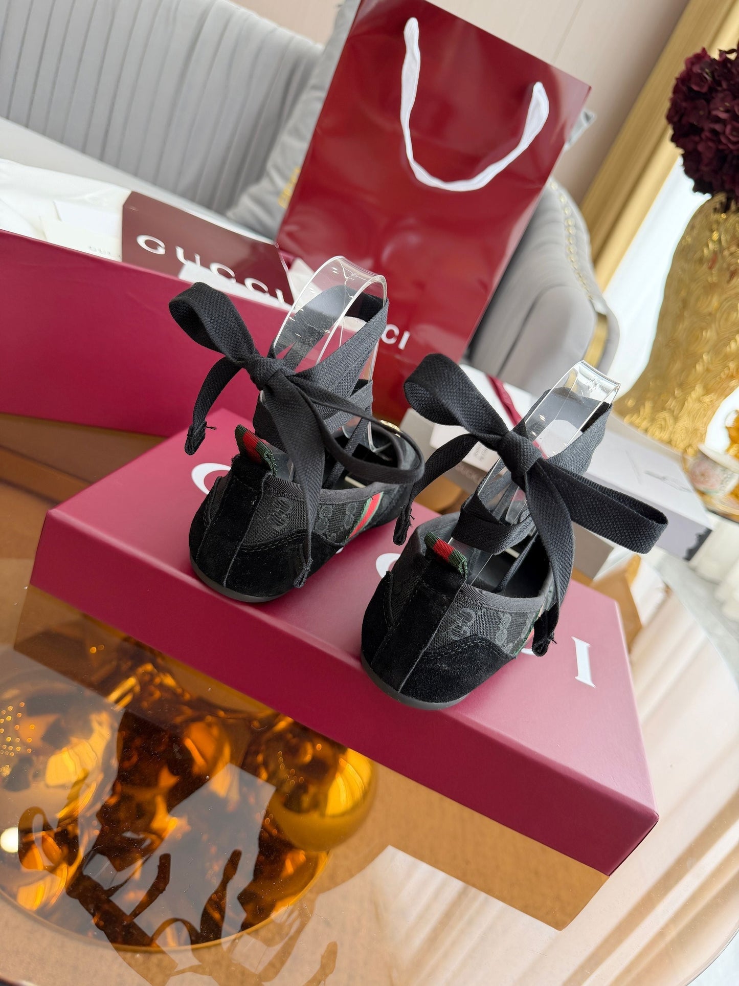 GG Dance Shoes Black in Nubuck Suede with Classic GG Fabric 788165