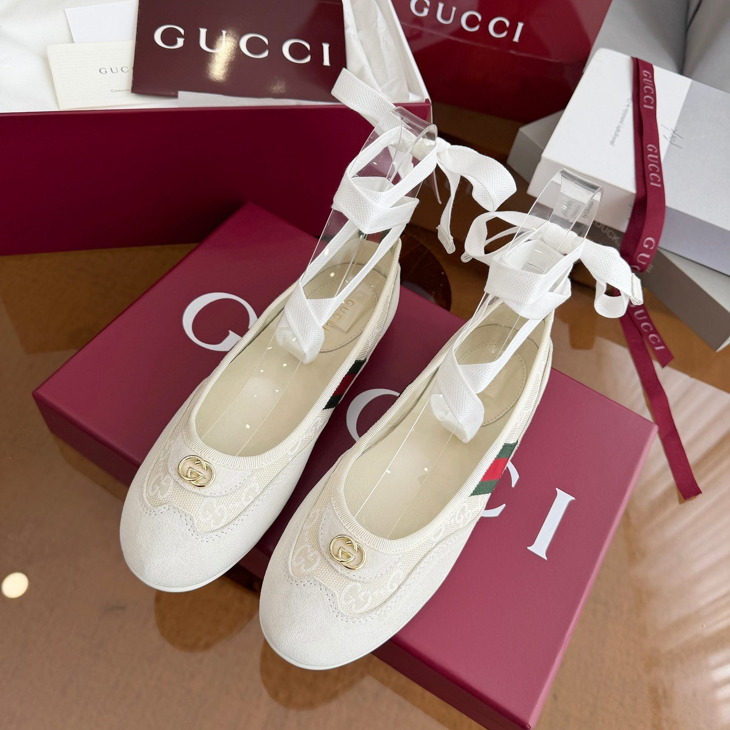 GG Dance Shoes White in Nubuck Suede with Classic GG Fabric 788167