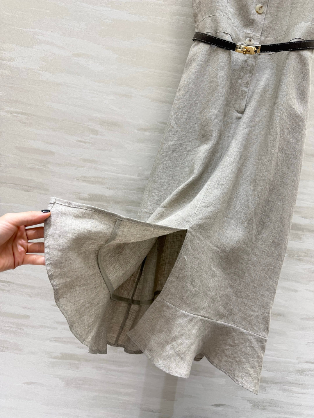 HM Belted Sleeveless Midi Shirtdress Beige Linen 639107