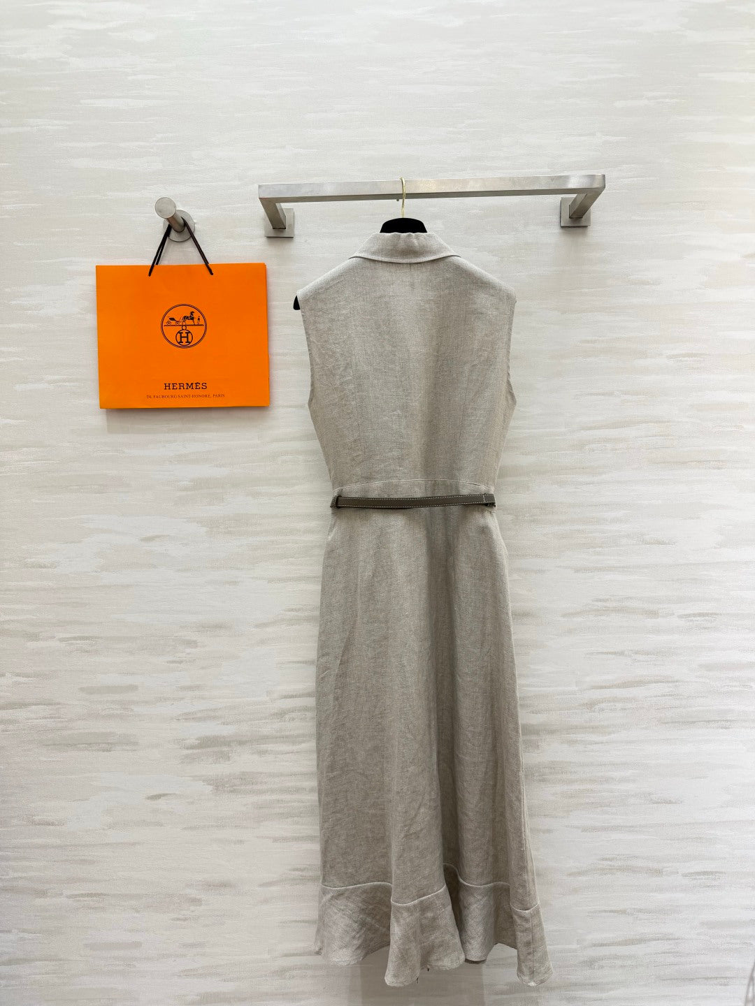 HM Belted Sleeveless Midi Shirtdress Beige Linen 639107