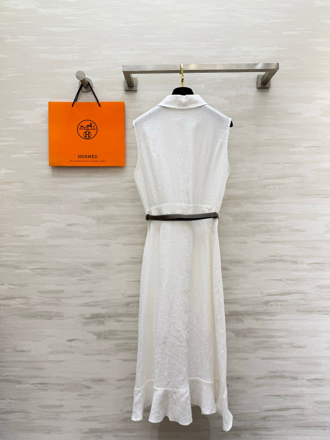 HM Belted Sleeveless Midi Shirtdress White Linen 639105