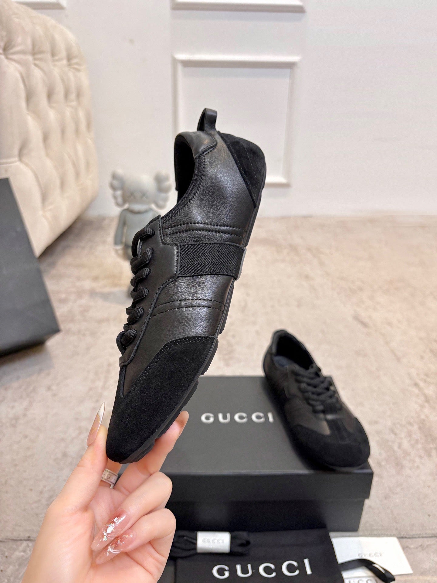 GG Flex Sneakers Black Leather Suede 929235