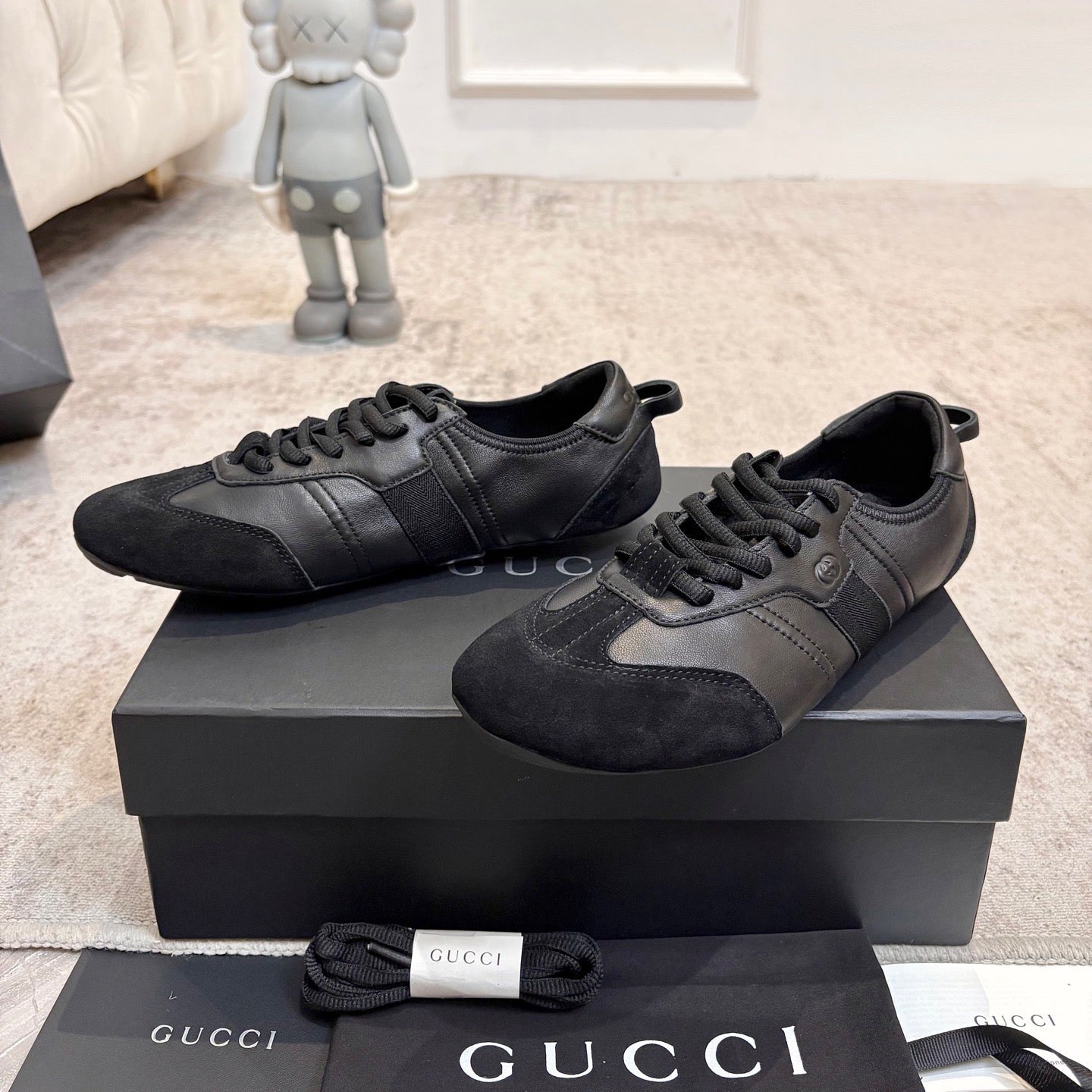 GG Flex Sneakers Black Leather Suede 929235