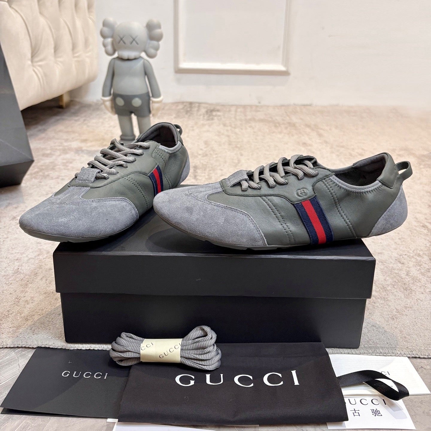 GG Flex Sneakers Grey Leather Suede 929233