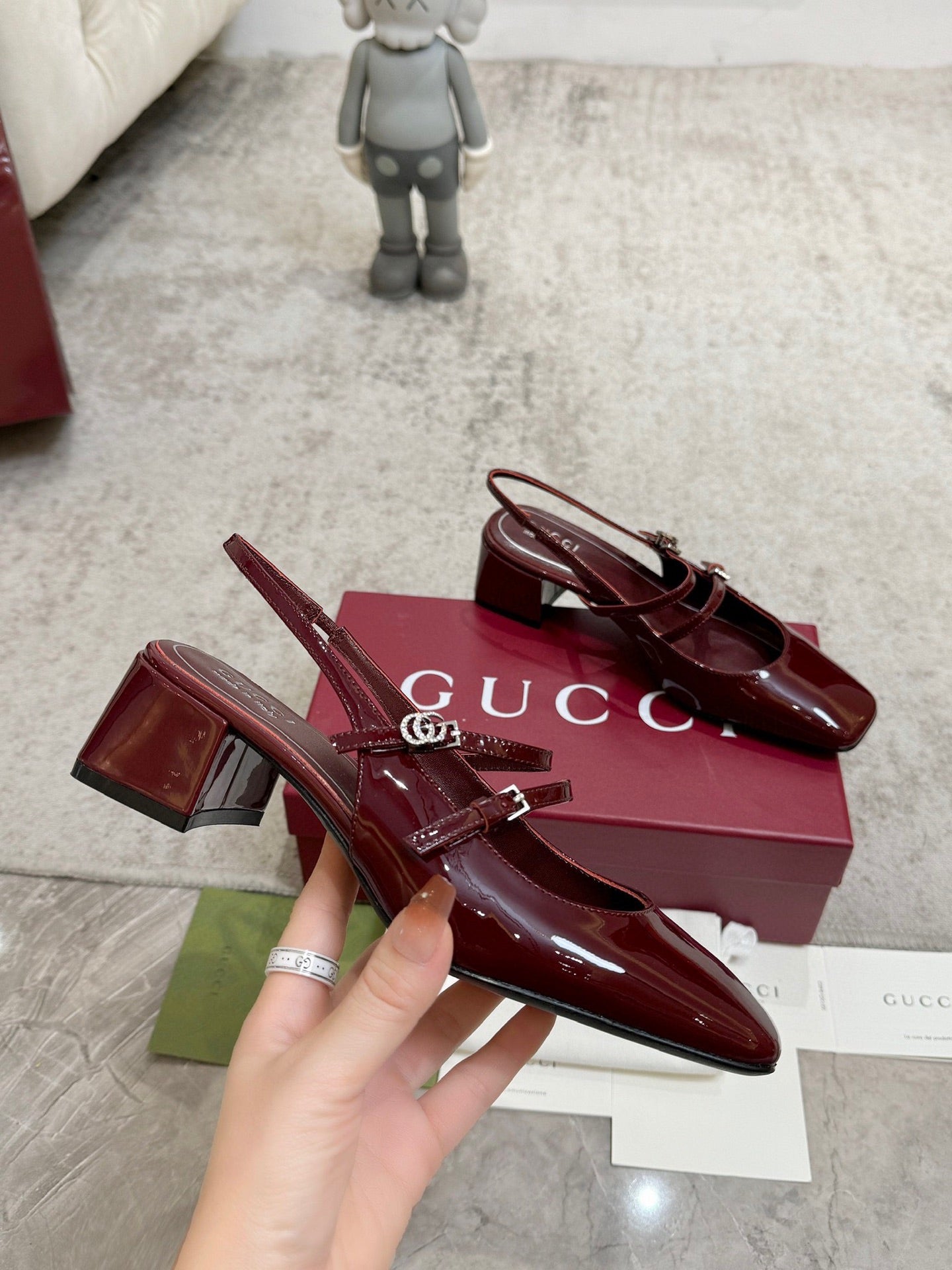 GG Double G Slingback Pumps 3.5cm Burgundy Patent Leather 929218