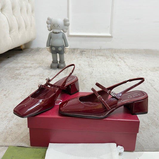 GG Double G Slingback Pumps 3.5cm Burgundy Patent Leather 929218