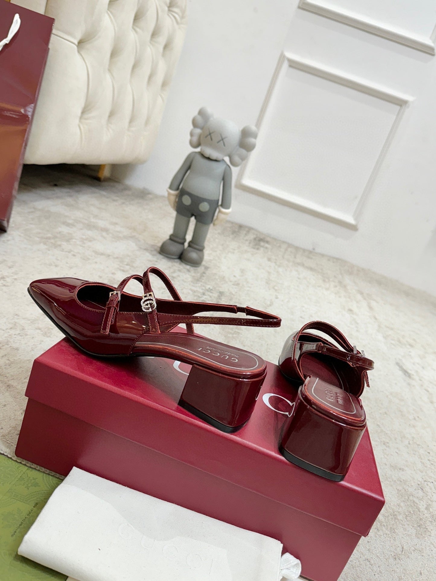 GG Double G Slingback Pumps 3.5cm Burgundy Patent Leather 929218