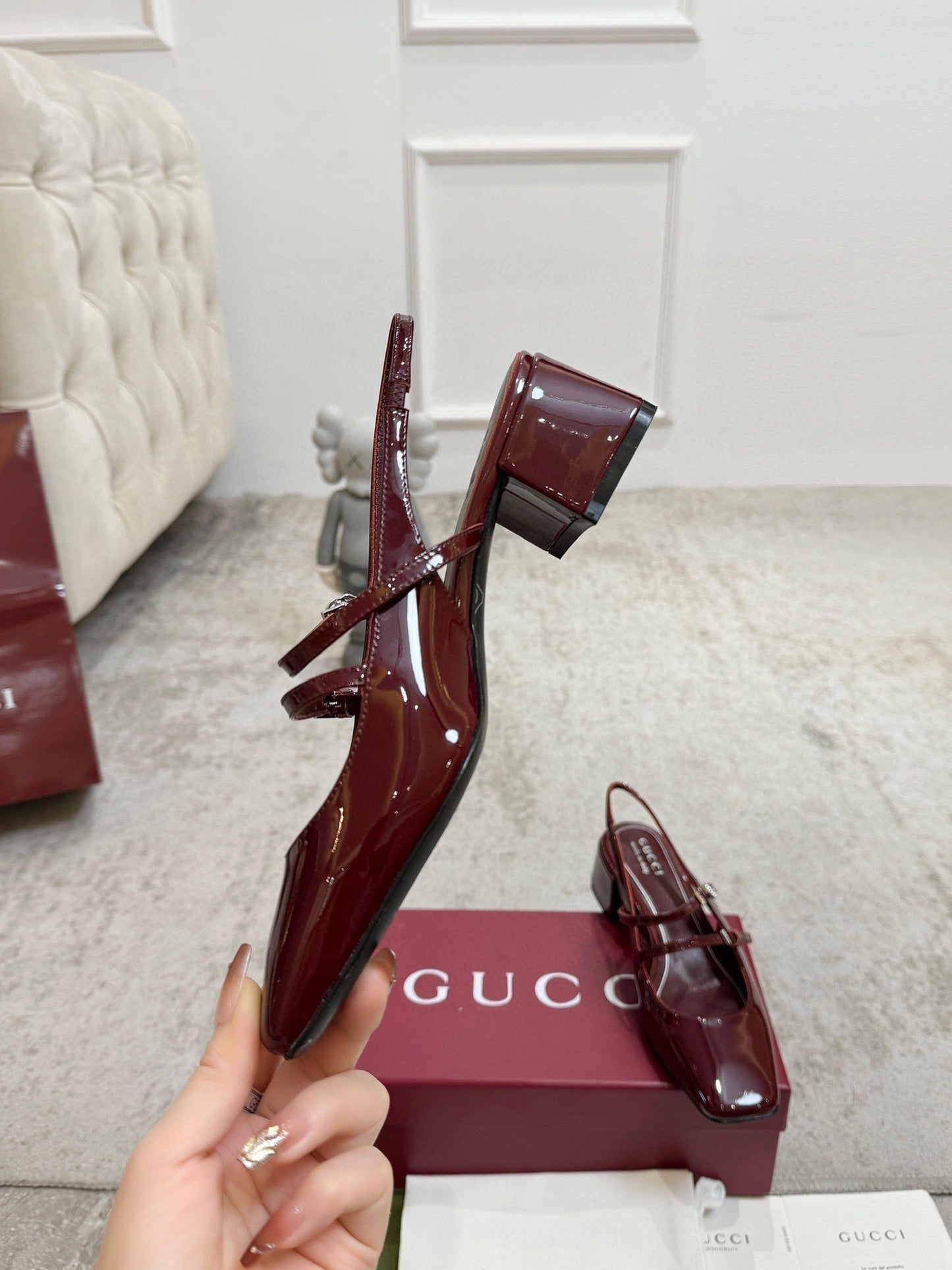GG Double G Slingback Pumps 3.5cm Burgundy Patent Leather 929218