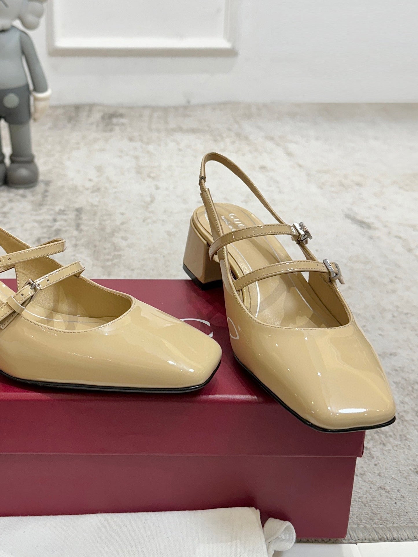 GG Double G Slingback Pumps 3.5cm Beige Patent Leather 929217