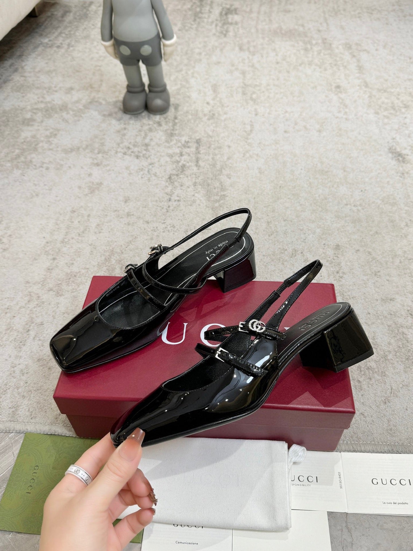 GG Double G Slingback Pumps 3.5cm Black Patent Leather 929216