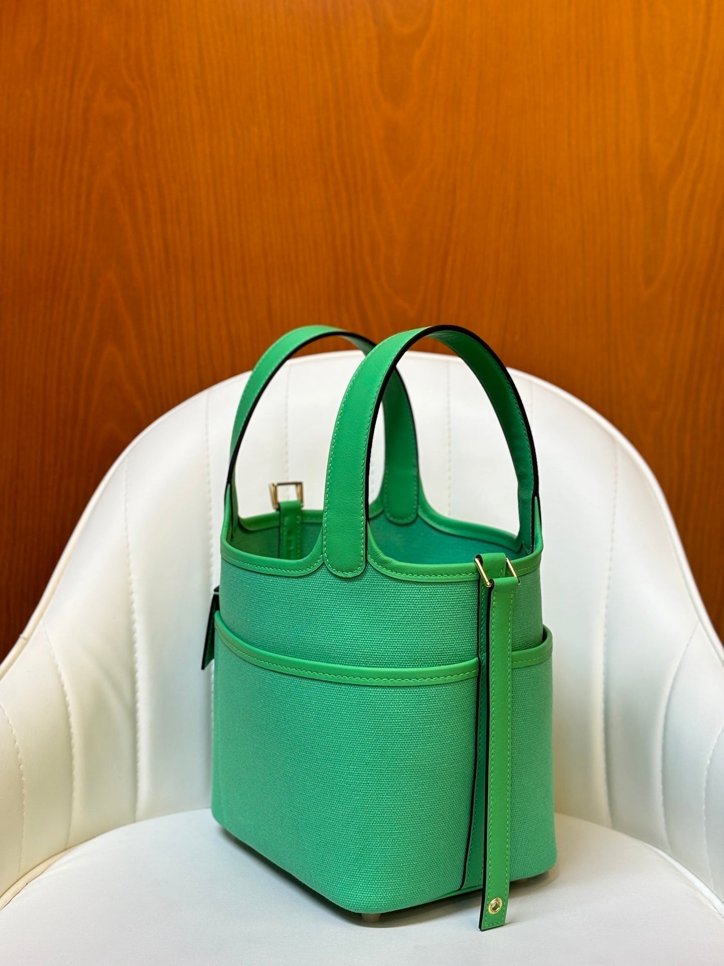HM Picotin Lock 18CM Pocket Handbag Green Swift Canvas