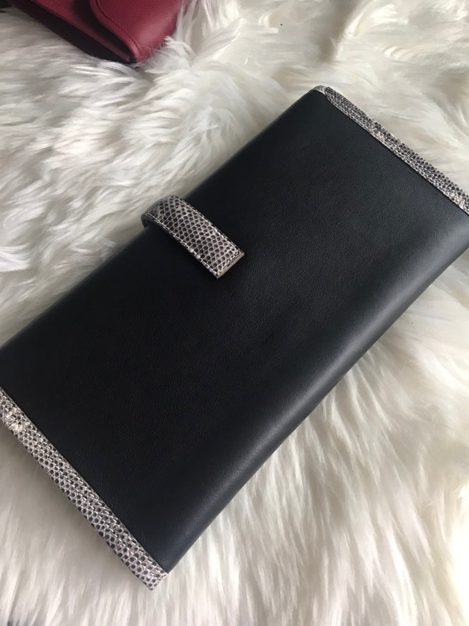 HM Jige Elan 29 Clutch In Black Calfskin With White Lizard Skin (25 days of production)