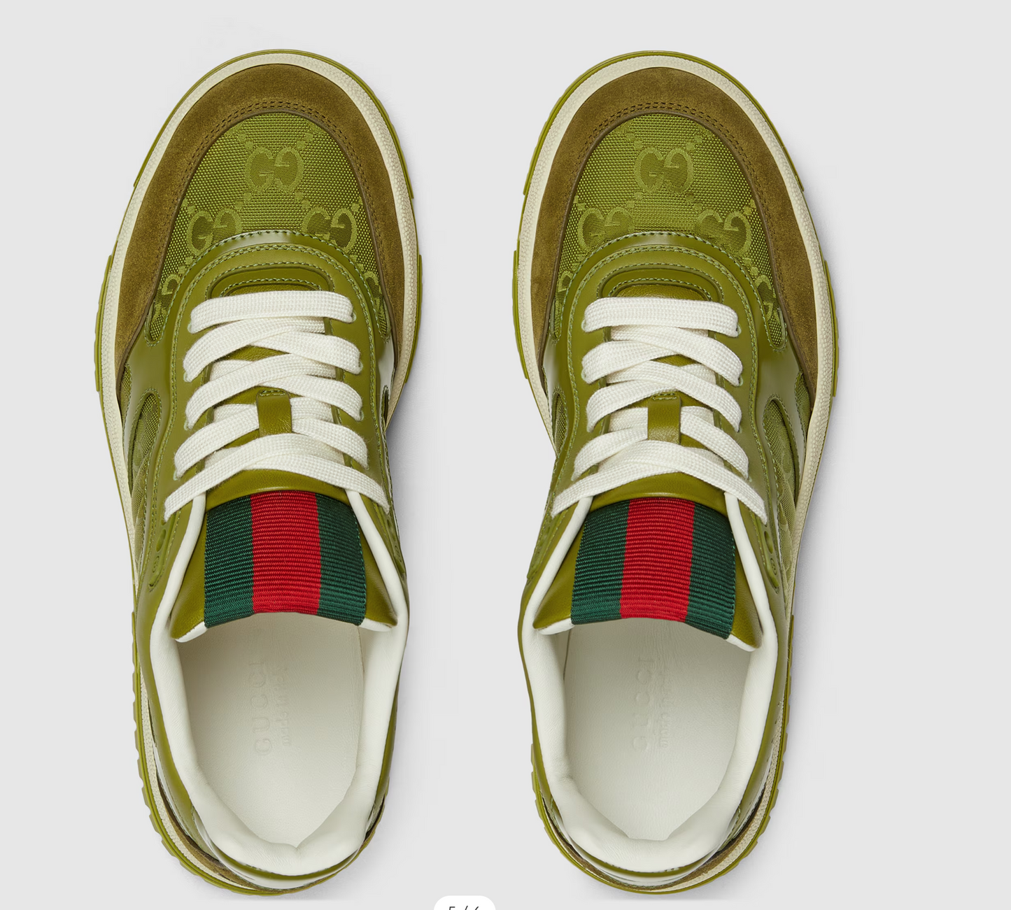 GG Re-Web Sneaker In Dark Green Calskin Canvas