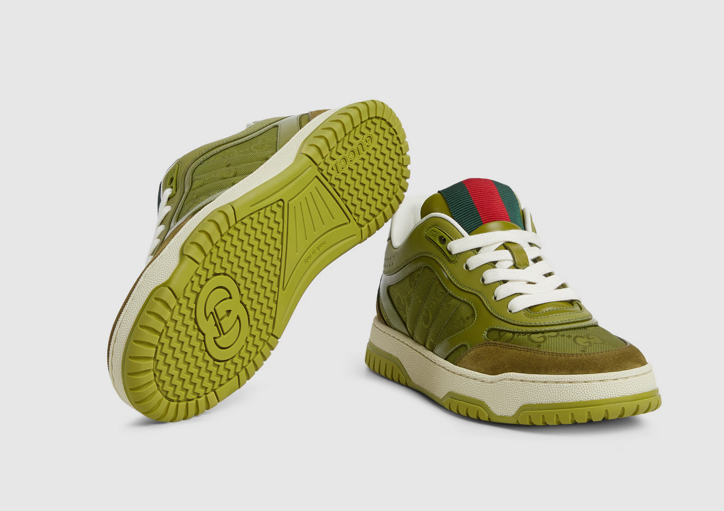 GG Re-Web Sneaker In Dark Green Calskin Canvas