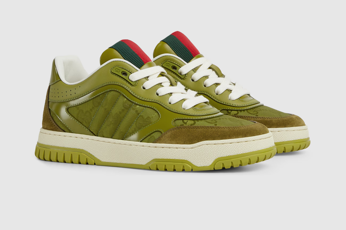 GG Re-Web Sneaker In Dark Green Calskin Canvas