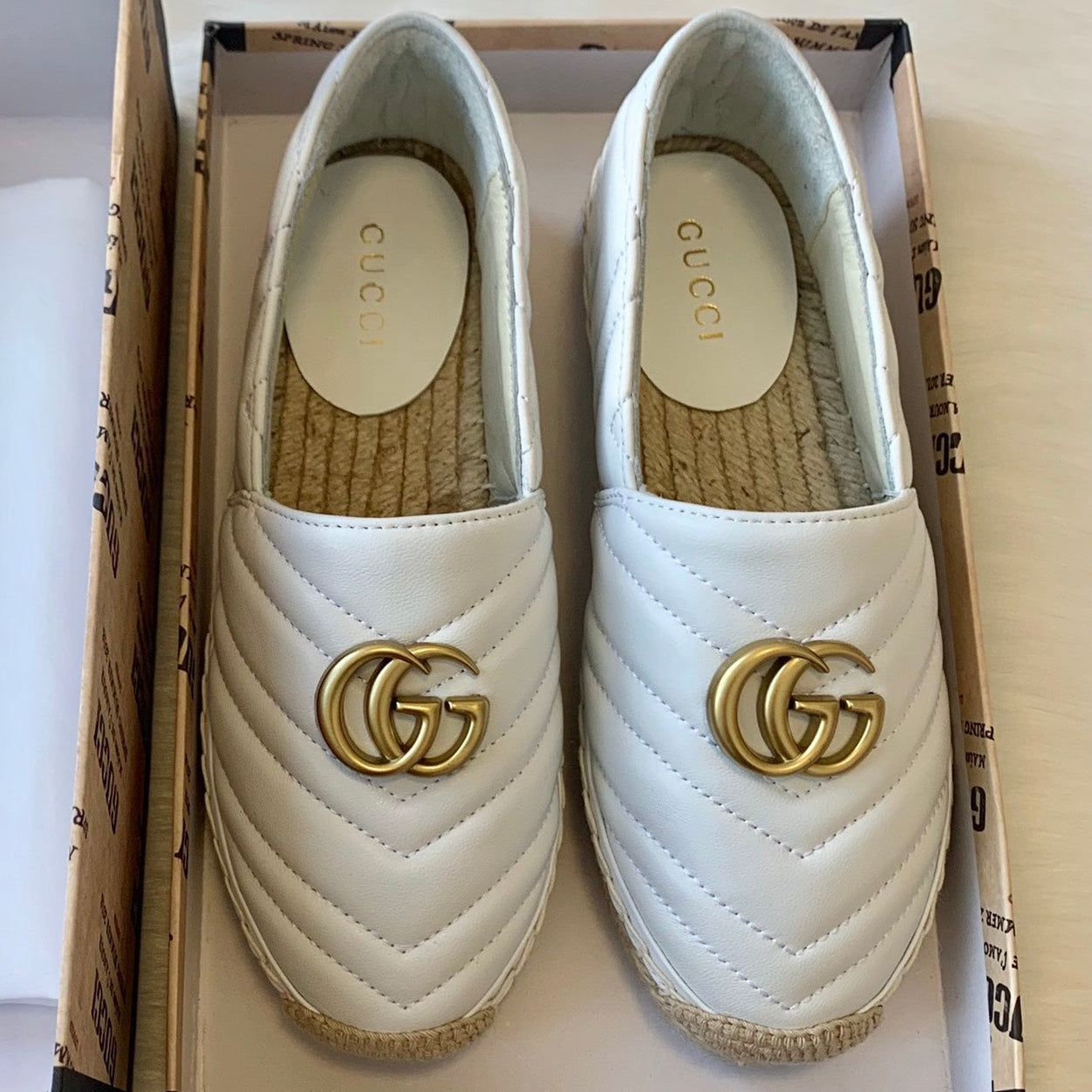 Gucci 2025 Espadrilles White Gold Lambskin 564662