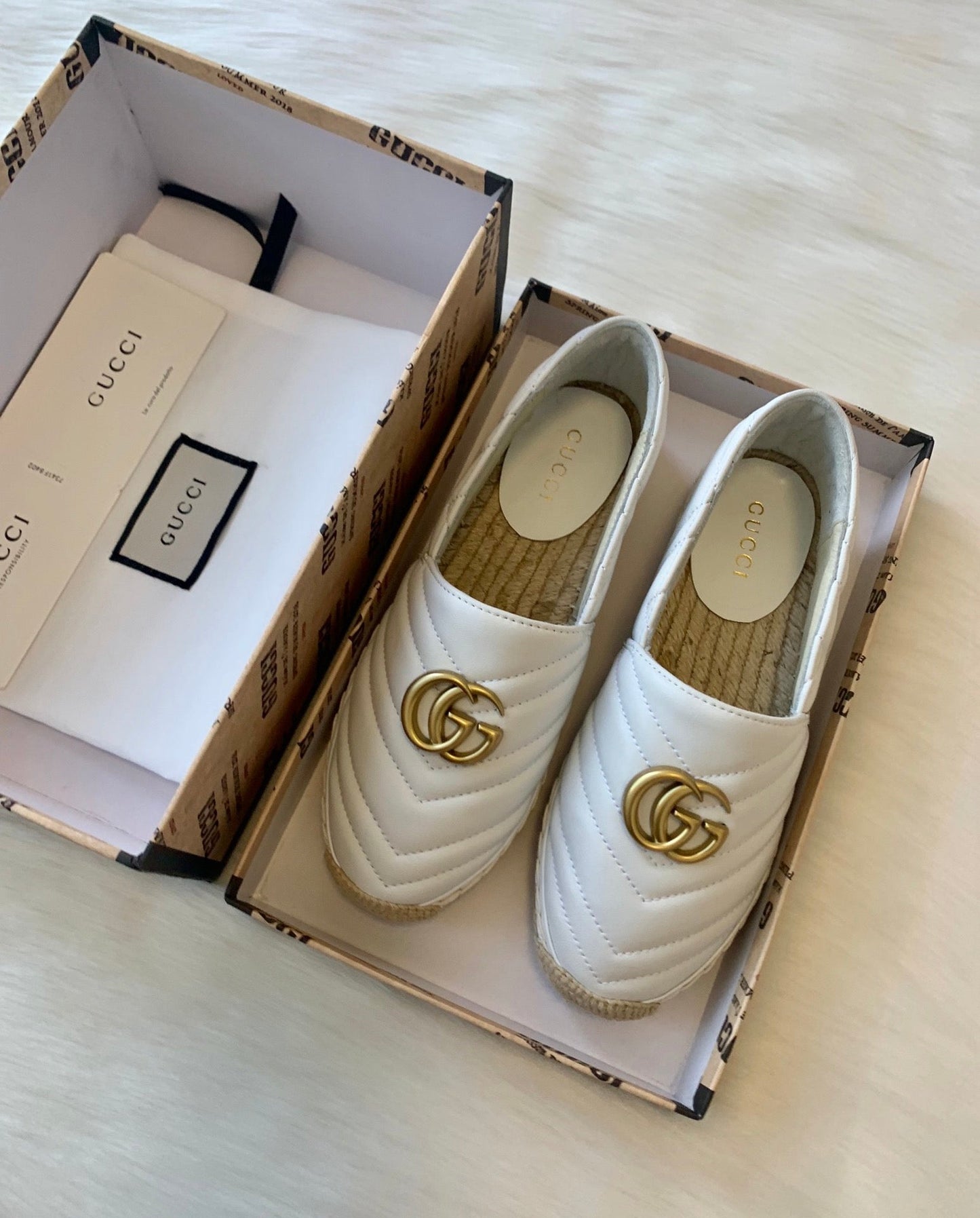 Gucci 2025 Espadrilles White Gold Lambskin 564662