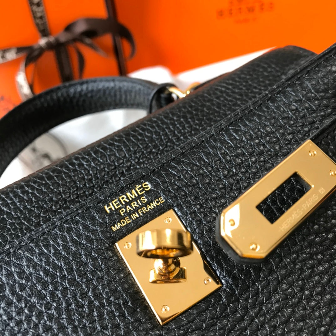 HM Mini Kelly 20cm Black Togo Leather Gold Hardware