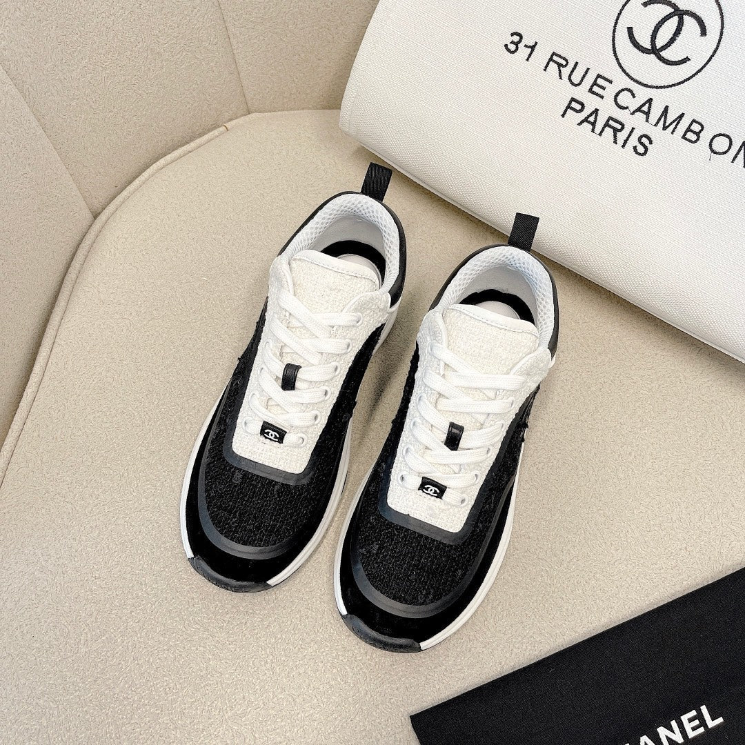 CC Low Top Sneakers Black & White Tweed Suede 527565