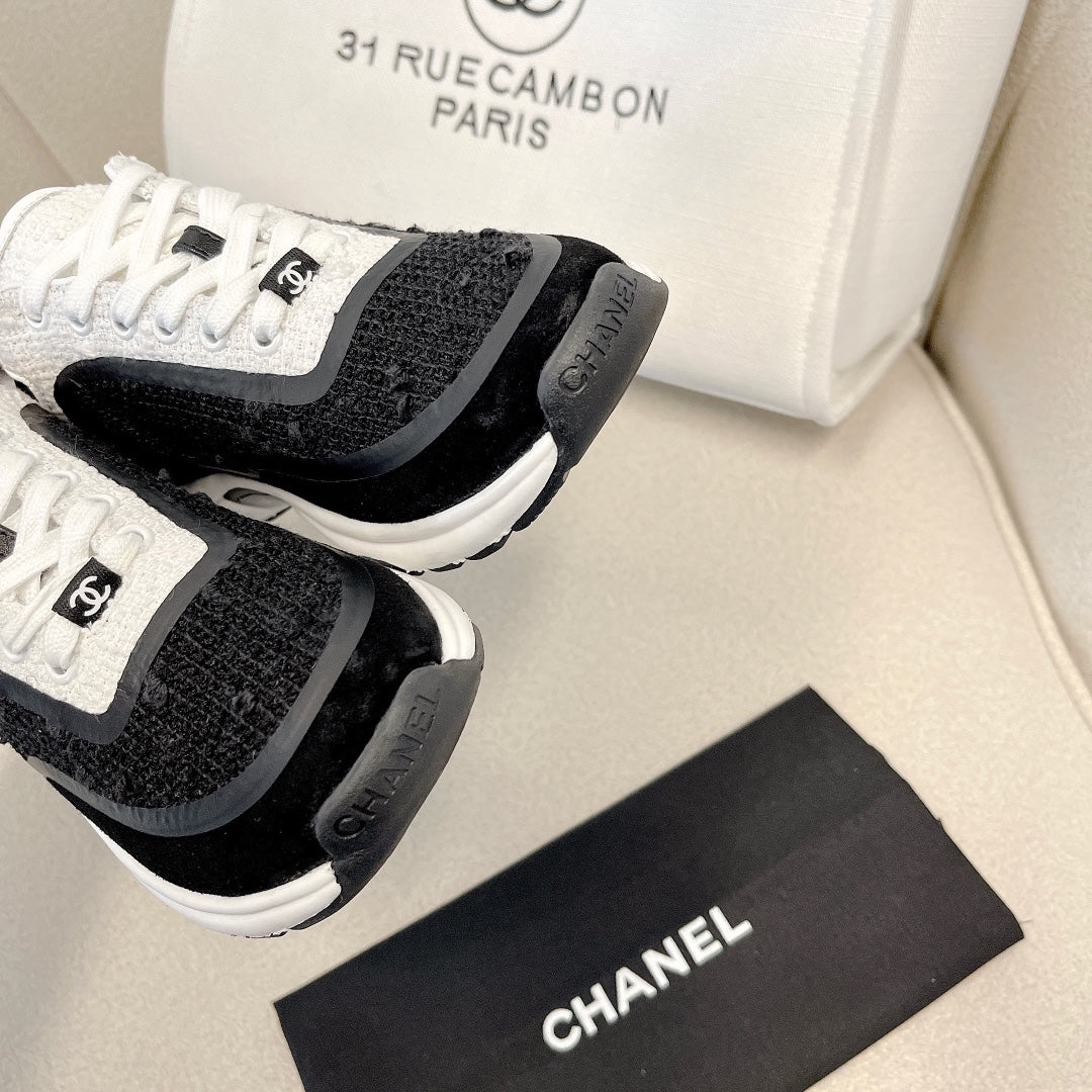 CC Low Top Sneakers Black & White Tweed Suede 527565