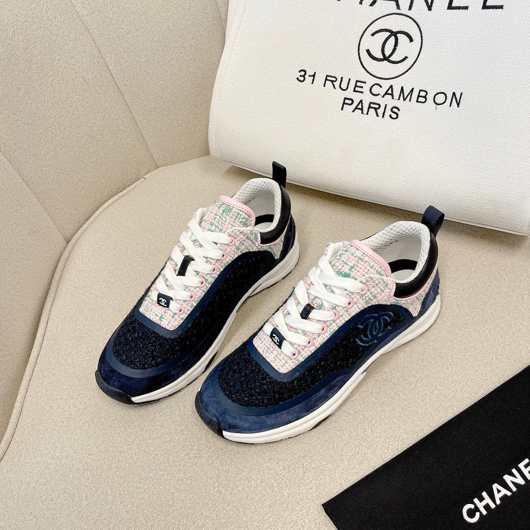 CC Low Top Sneakers Black & Blue Tweed Suede 527567
