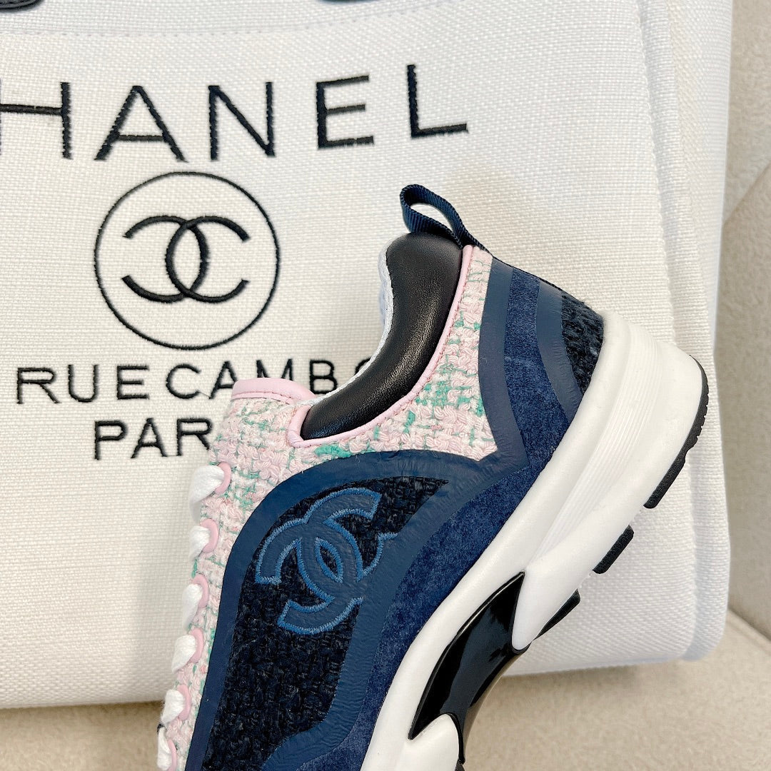 CC Low Top Sneakers Black & Blue Tweed Suede 527567