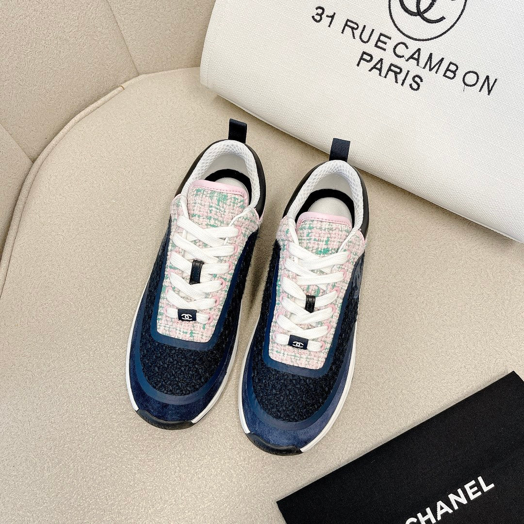 CC Low Top Sneakers Black & Blue Tweed Suede 527567