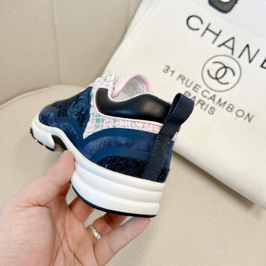 CC Low Top Sneakers Black & Blue Tweed Suede 527567
