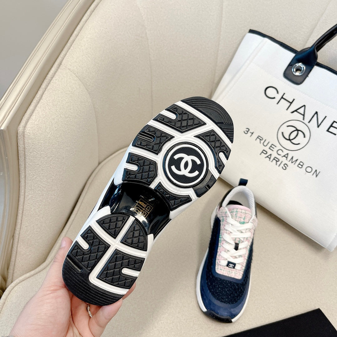CC Low Top Sneakers Black & Blue Tweed Suede 527567