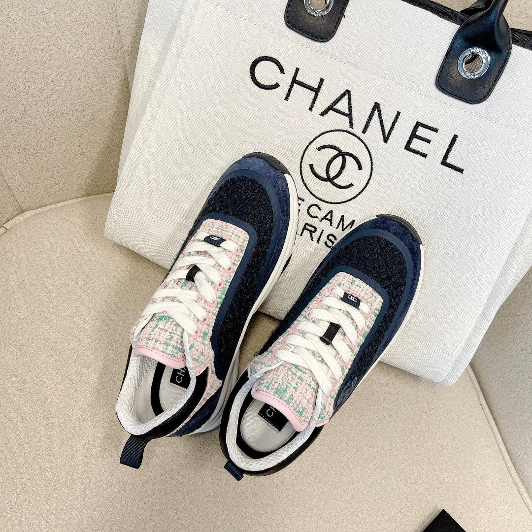 CC Low Top Sneakers Black & Blue Tweed Suede 527567