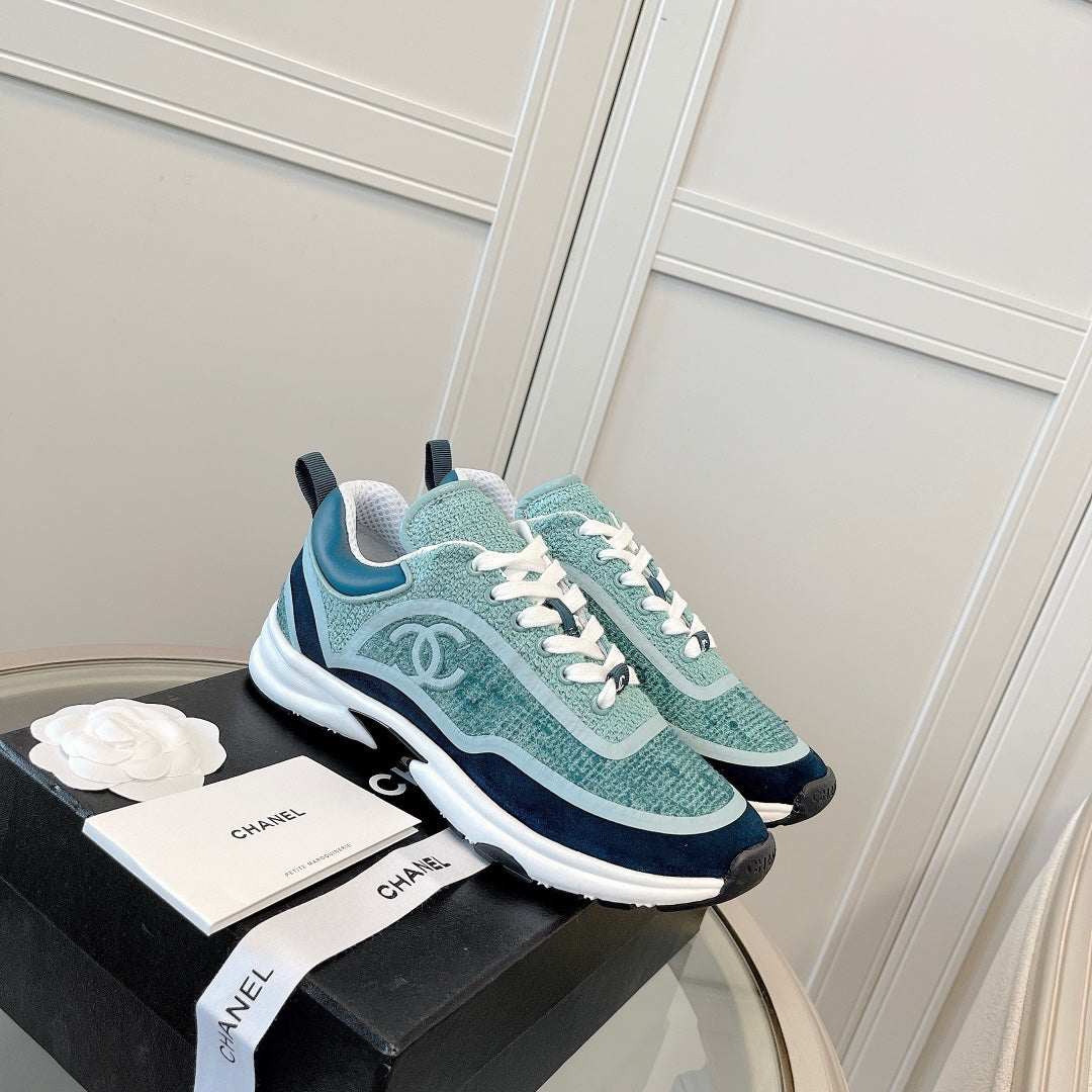 CC Low Top Sneakers Green & Turquoise Tweed Suede 527568
