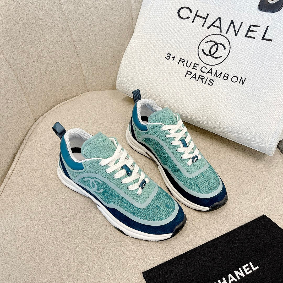 CC Low Top Sneakers Green & Turquoise Tweed Suede 527568